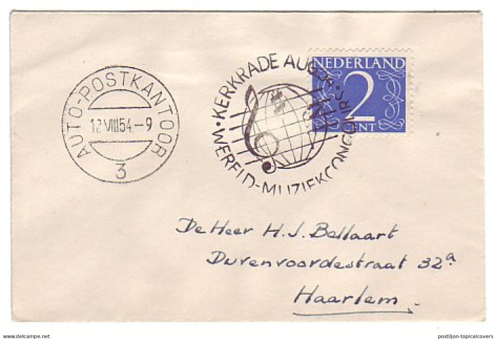 Cover / Postmark Netherlands 1954 World Music Concours Kerkrade - Musik