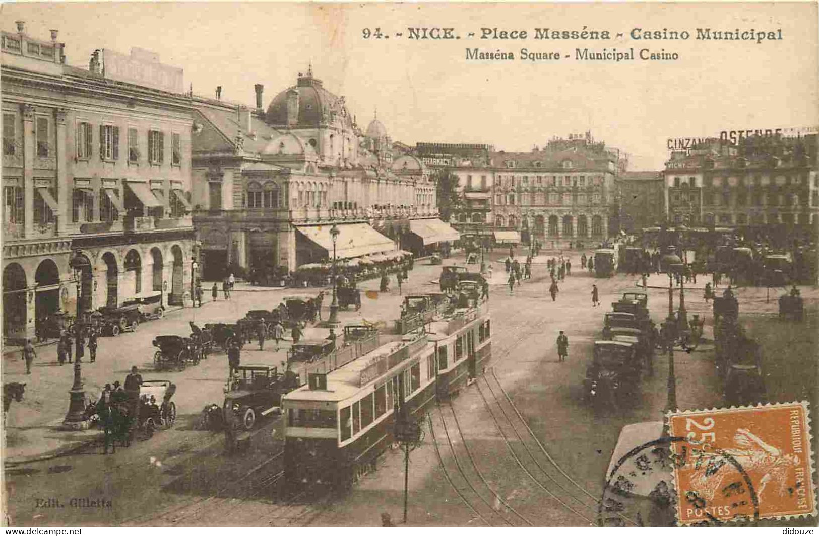 06 - Nice - Place Masséna - Casino Municipal - Animée - Tramway - Automobiles - CPA - Oblitération Ronde De 1928 - Voir  - Traffico Stradale – Automobili, Autobus, Tram