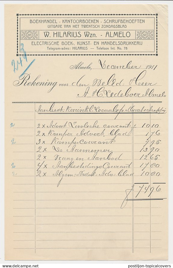 Nota Almelo 1911 - Boekhandel - Netherlands