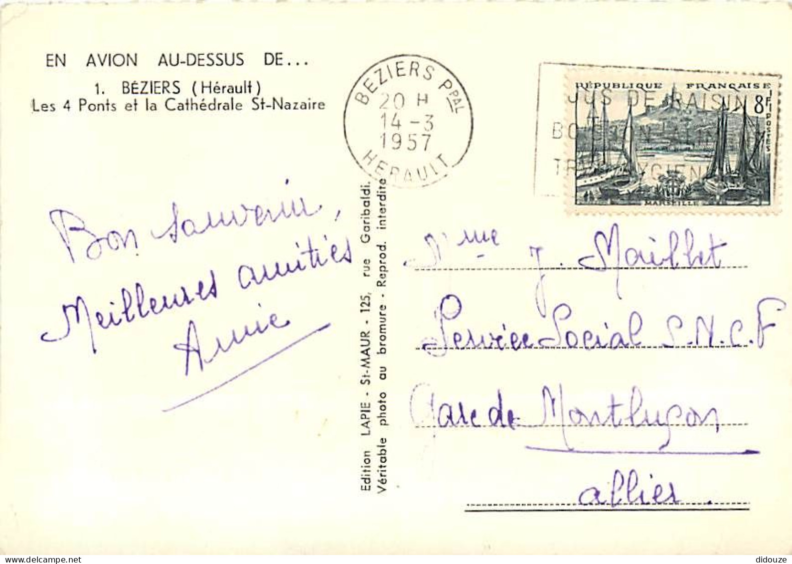 34 - Béziers - Les 4 Ponts Et La Cathédrale St-Nazaire - Vue Aérienne - Voir Timbre - CPSM Grand Format - Etat Léger Pli - Beziers