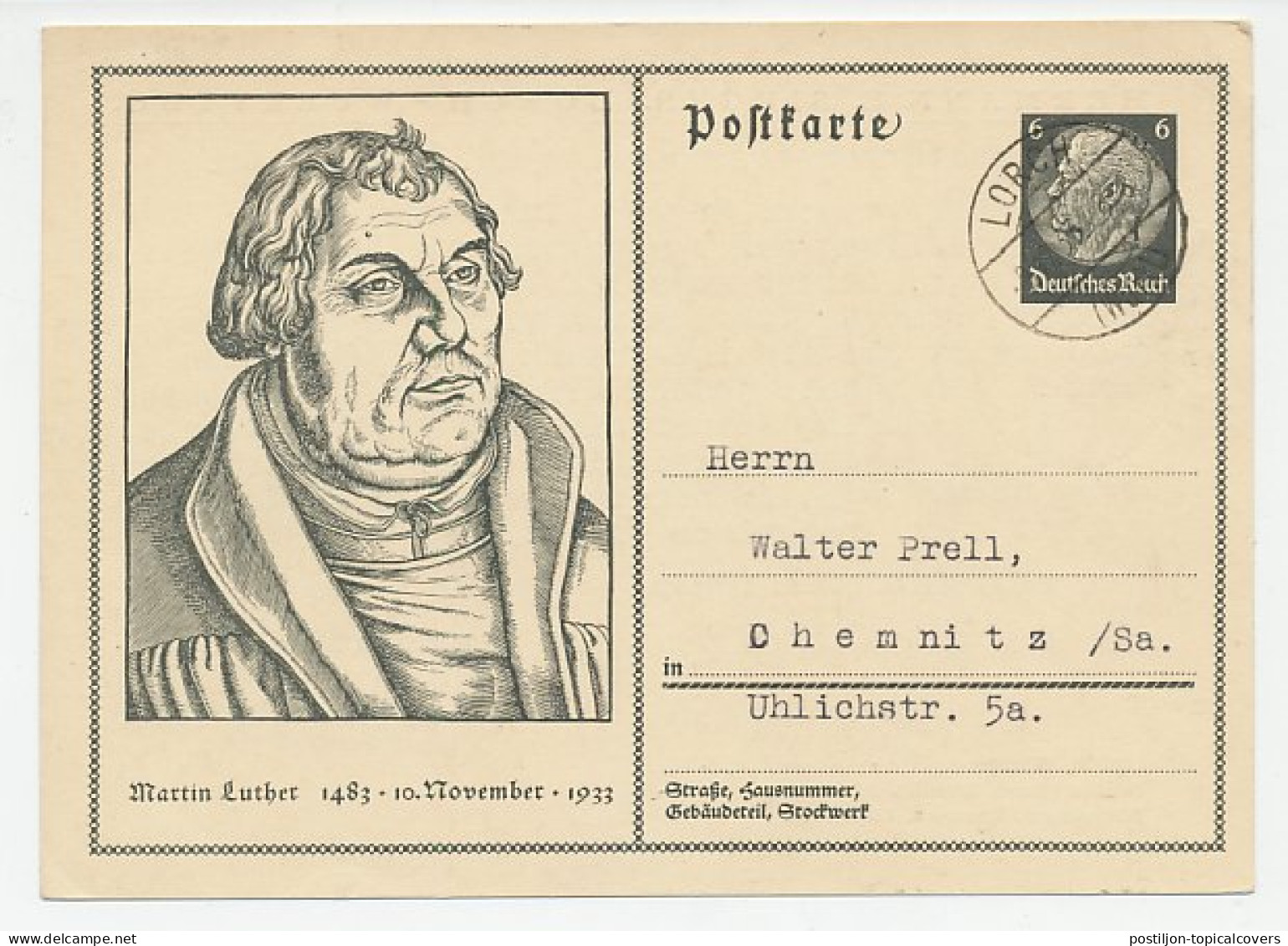 Postal Stationery Deutsches Reich / Germany 1933 Martin Luther - Hermann Sieger - Otros & Sin Clasificación