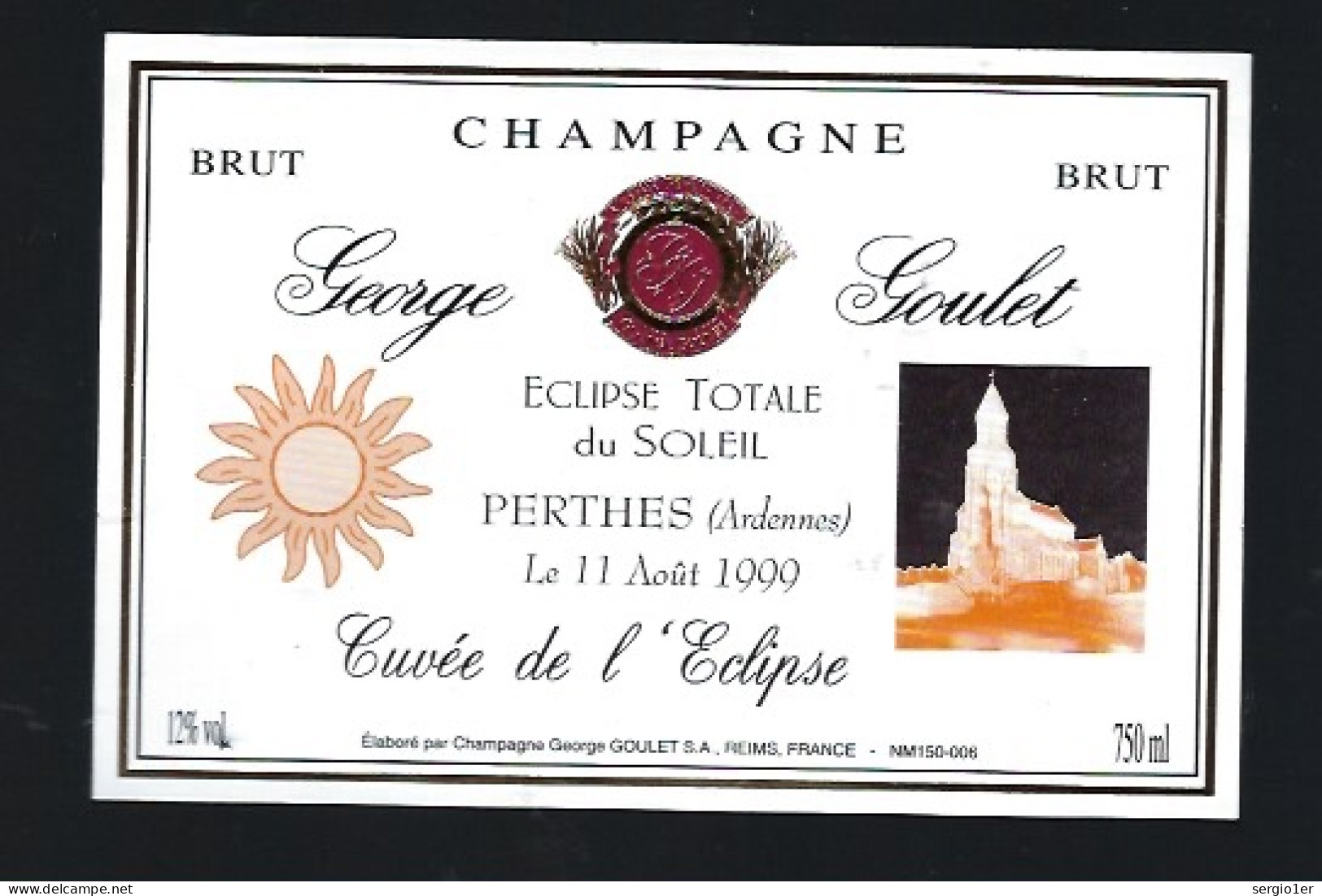 Etiquette Champagne Brut Cuvée De L'éclipse  éclipse Totale Du Soleil  11 Aout 1999 George Goulet Reims Marne 51 - Champagner