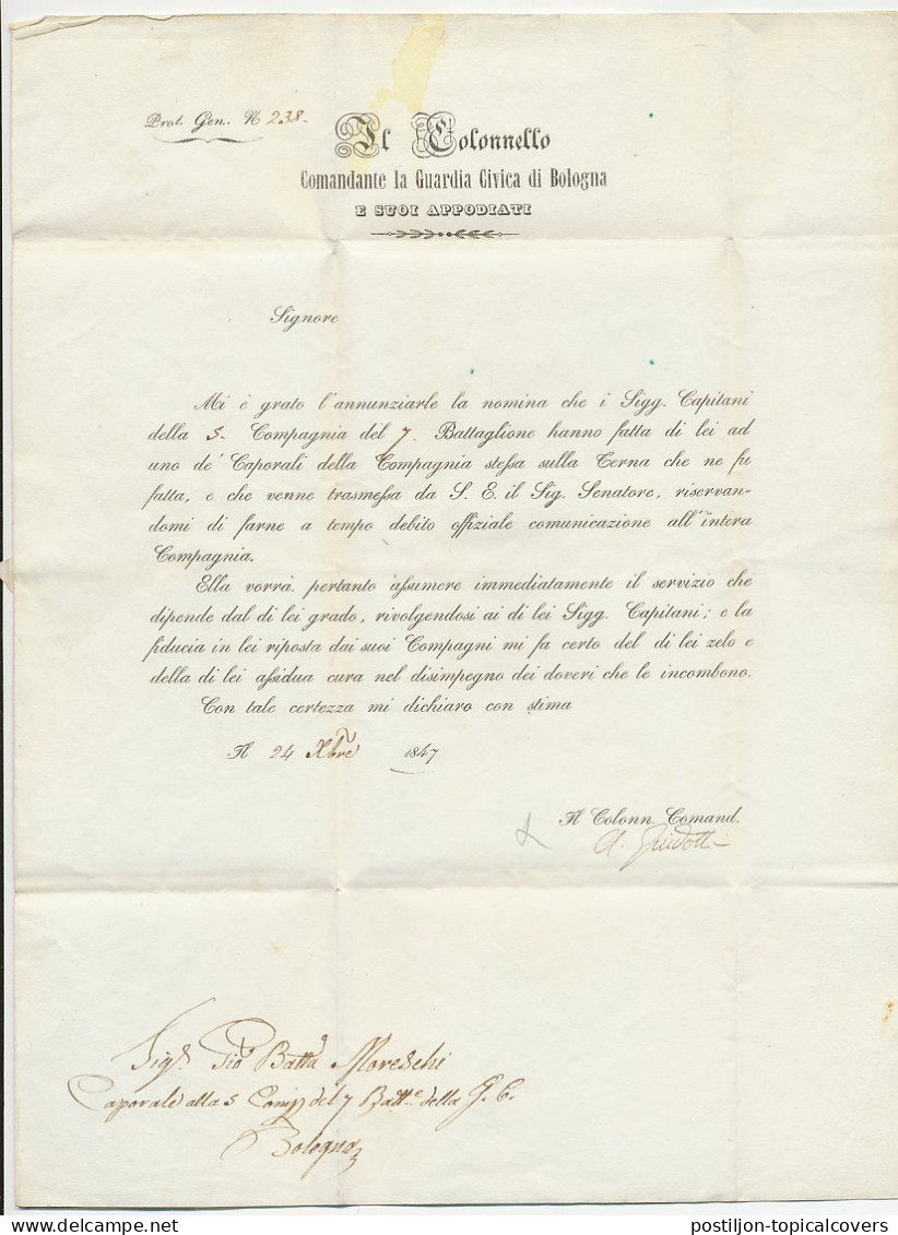 Folded Letter Italy 1847 Commander Of The Civic Guard Of Bologna - Lion  - Sonstige & Ohne Zuordnung