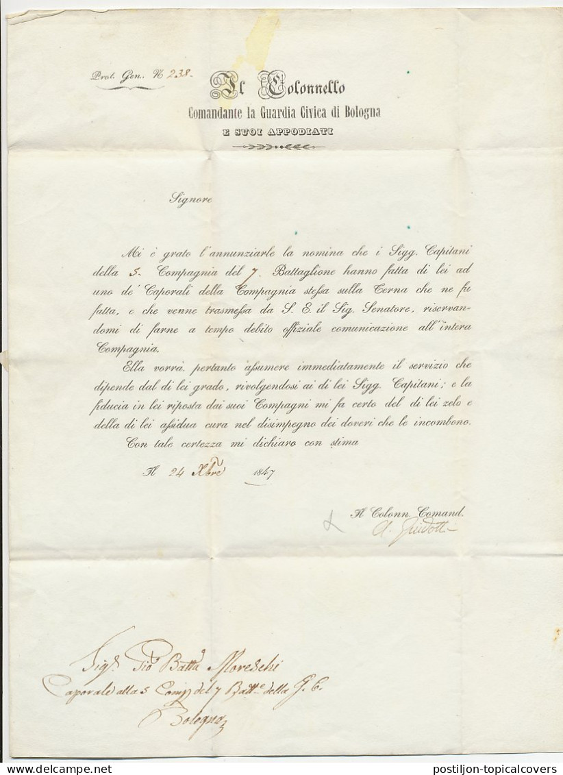 Folded Letter Italy 1847 Commander Of The Civic Guard Of Bologna - Lion  - Autres & Non Classés