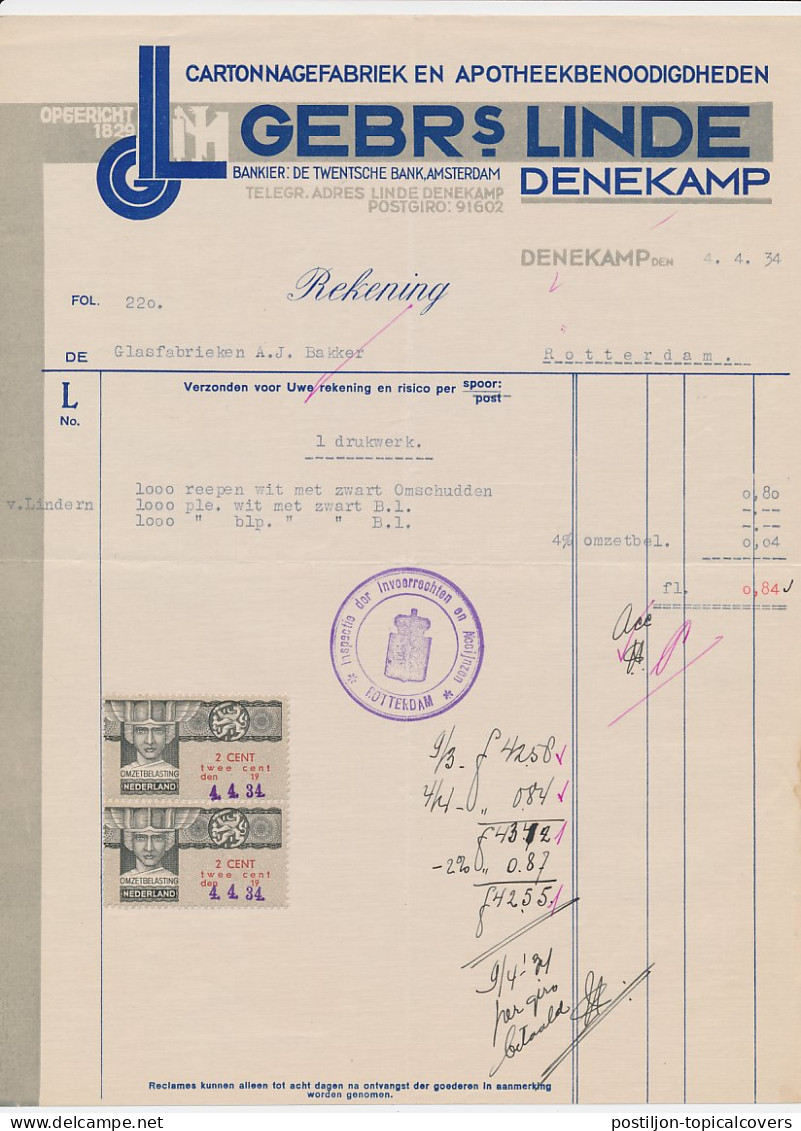 Omzetbelasting 2 CENT - Denekamp 1934 - Steuermarken