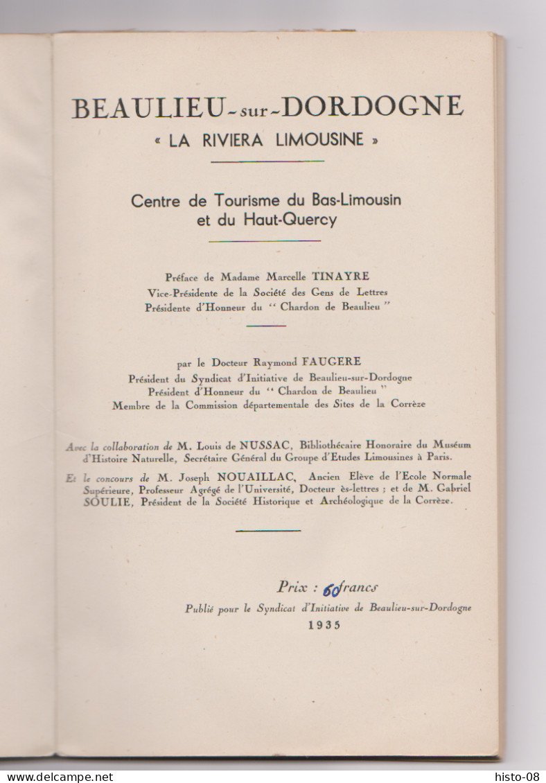 CORREZE  - GUIDE ILLUSTRE De BEAULIEU -sur - DORDOGNE . " LA RIVIERA LIMOUSINE " . 1935 - Limousin