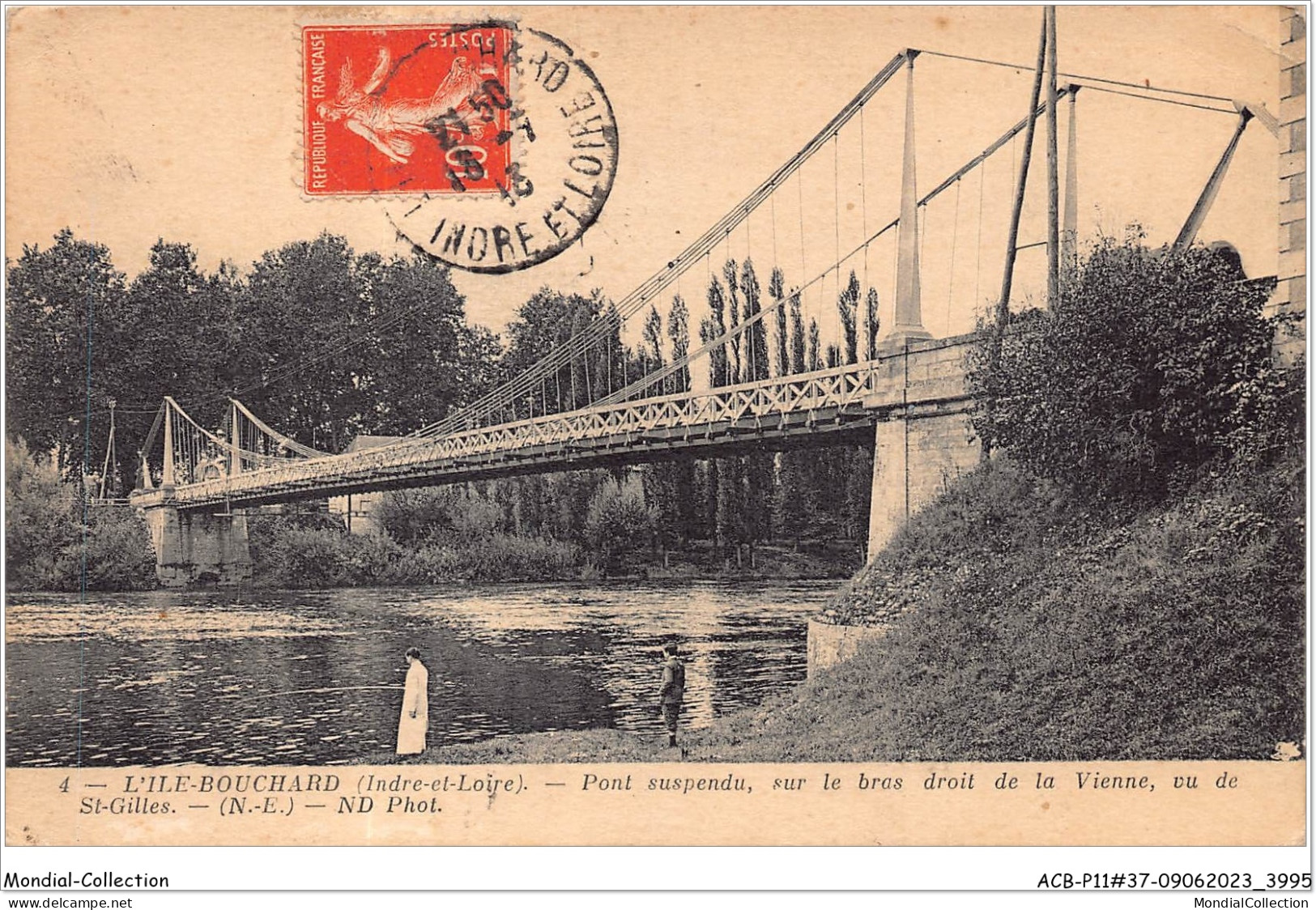 ACBP11-37-0956 - L'ILE-BOUCHARD - Pont Suspendu Sur Le Bras Droit De La Vienne - Vu De Saint-gilles - L'Île-Bouchard