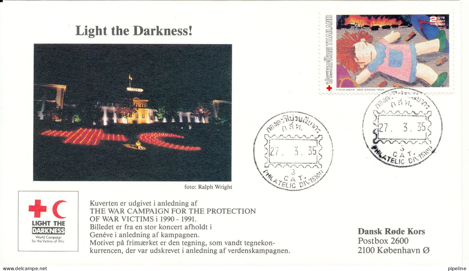 Thailand RED CROSS Special Cover 1990 With Cachet LIGHT THE DARKNESS - Rotes Kreuz