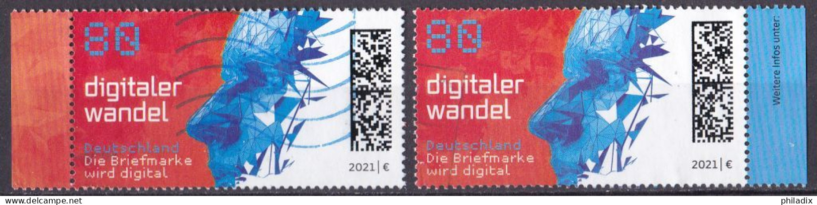 BRD 2021 2 X Mi. Nr. 3590 Mit Rechtem Und Linkem Markenrand O/used (BRD1-1) - Usati