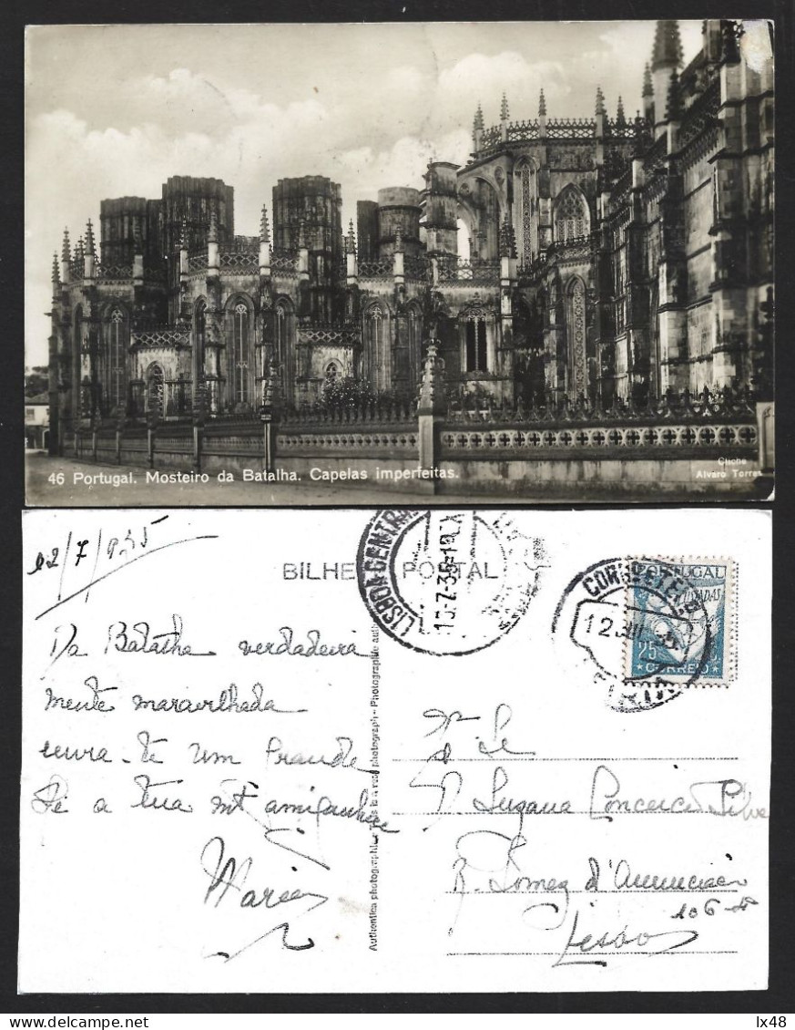 Postcard Circulated 1939 Leiria Stamp Lusíadas, Camões. Batalha Monastery. Postal Mosteiro Da Batalha Circulado 1939 Lei - Lettres & Documents