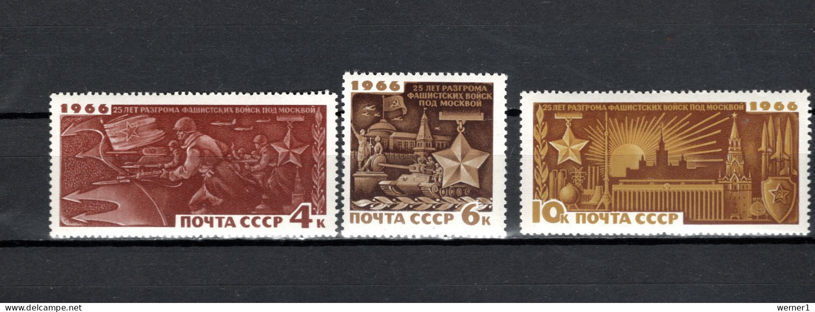 USSR Russia 1966 Space, Battle Of Moscow 25th Anniversary Set Of 3 MNH - Russia & URSS