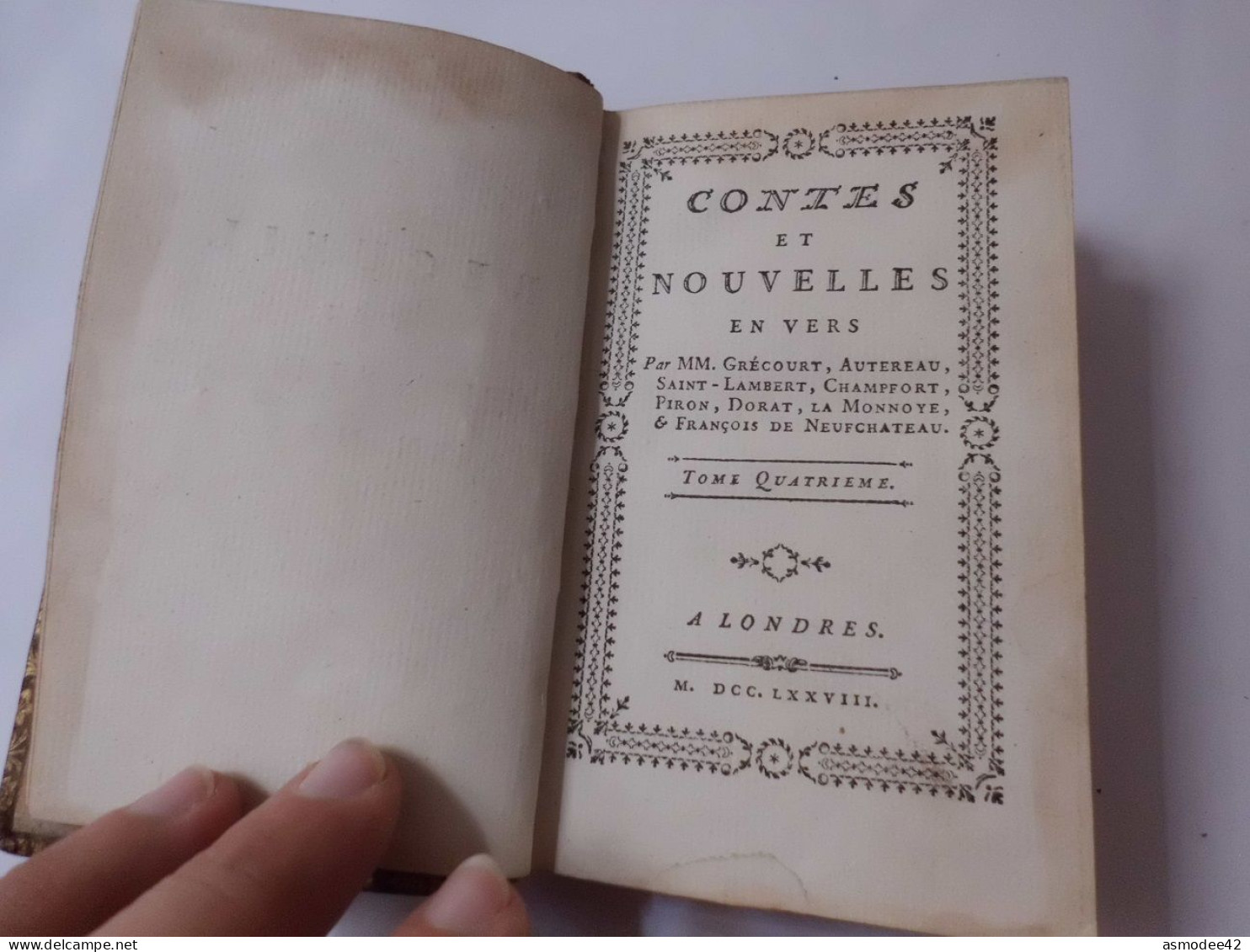 CONTES ET NOUVELLES EN VERS 1778  TOME 4 SEUL DIM 12,5  X 7,5 Cm LIVRE ANCIEN XVIII ème - 1701-1800