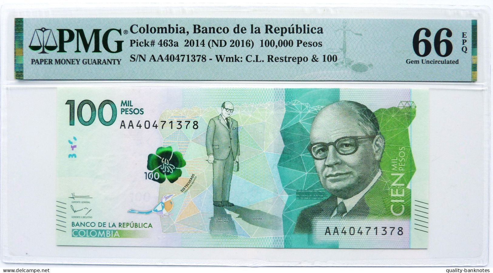 •Q-B• COLOMBIA 100000 100.000 PESOS 2014 AA • P 463a • PMG EPQ 66 GEM UNC - Kolumbien