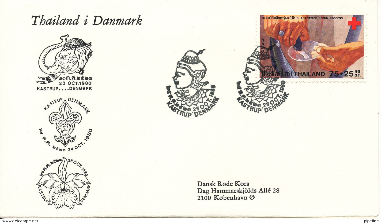 Thailand Denmark Cover Stamp Exhibition Thailand In Denmark 25-10-1980 Red Cross - Rotes Kreuz