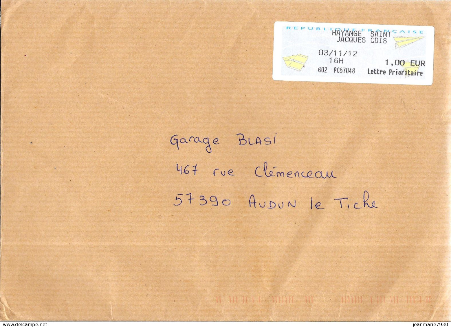 M124 - LETTRE DE HAYANGE SAINT JACQUES CDIS DU 03/11/12 - Cartas & Documentos