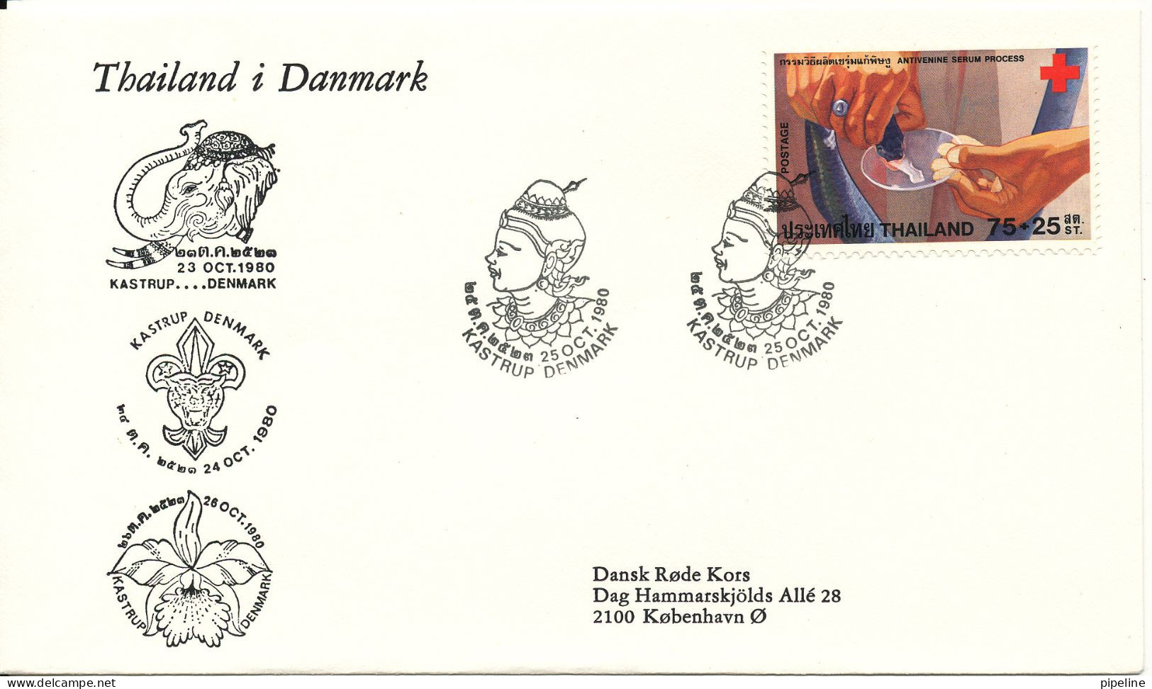 Thailand Cover With RED CROSS Stamp Stampexhibition Thailand In Denmark With More Cancels - Rode Kruis