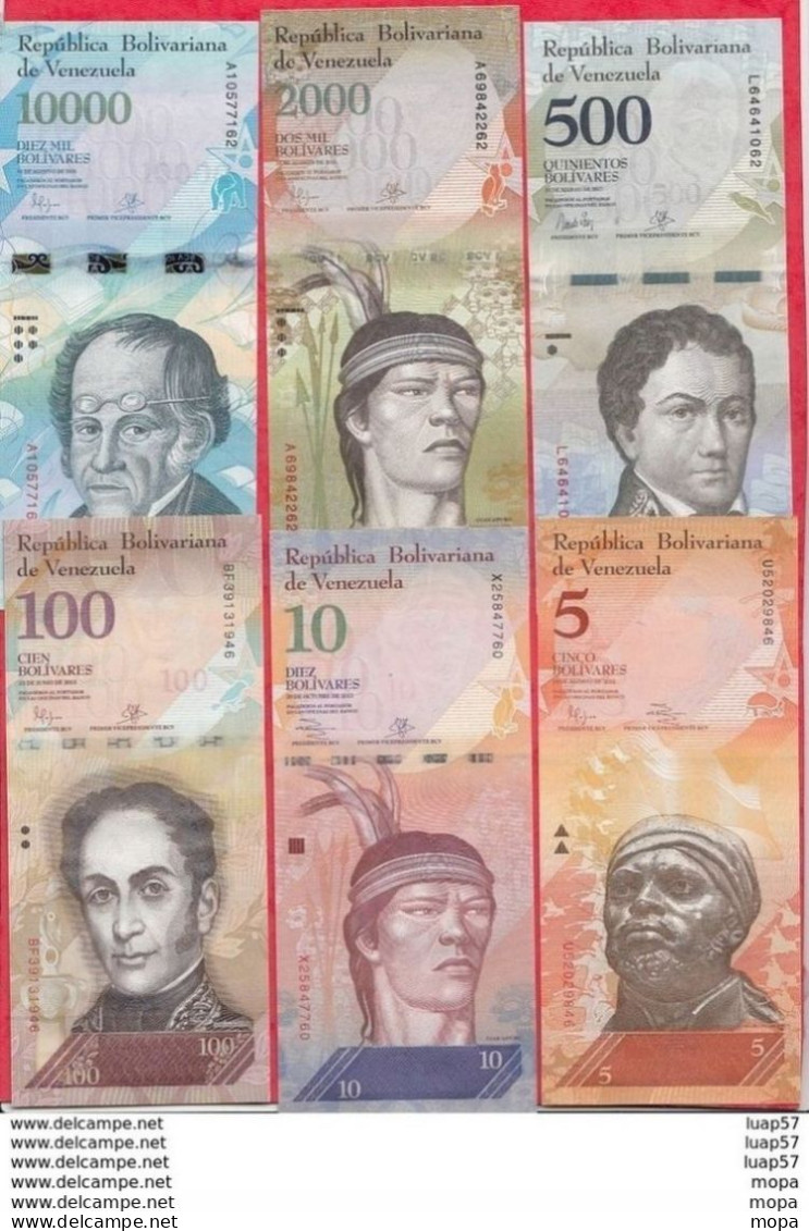 Venezuela 6 Billets En AU-UNC-SPL+ Lot N °8 (10000 Et2000 Bolivares 2016 FORTE COTE Numéros Des Billets Peuvent Changer - Venezuela