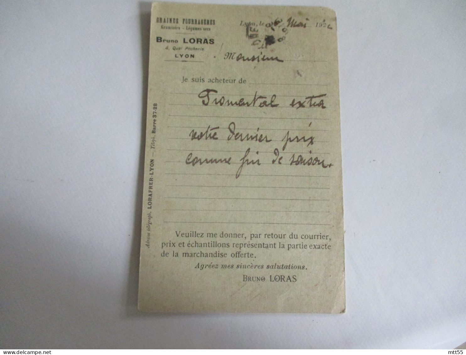 REPIQUAGE BRUNO LORAS  LYON GRAINES  ENTIER POSTAL REPIQUE - Overprinter Postcards (before 1995)