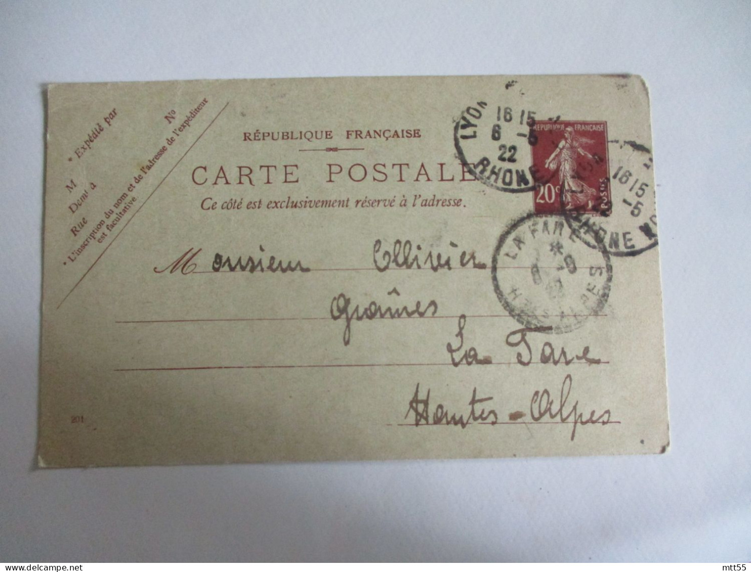 REPIQUAGE BRUNO LORAS  LYON GRAINES  ENTIER POSTAL REPIQUE - Postales  Transplantadas (antes 1995)