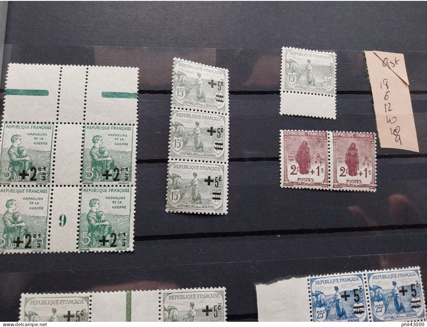 FRANCE UN LOT DE 18 TIMBRES ORPHELINS DE LA GUERRE NEUF ** COTE  95 € - Nuovi