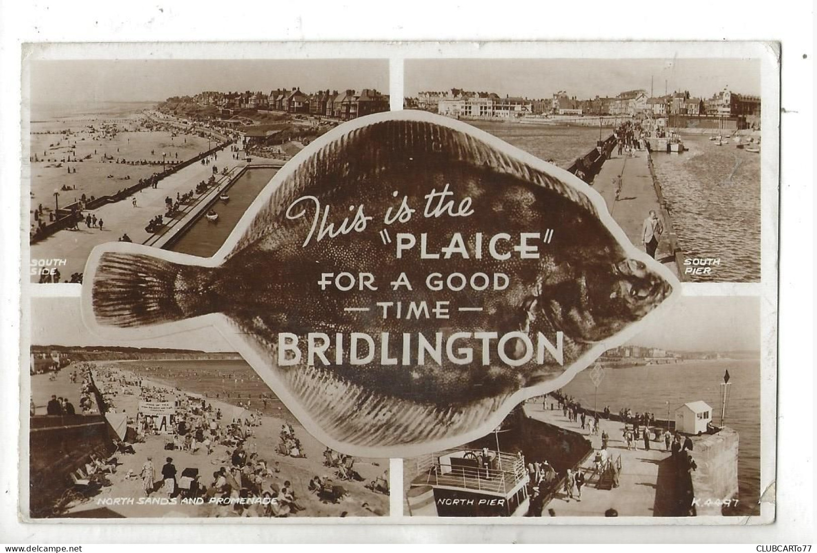 Bridlington (Royaume-Uni, Yorkshire) : 4 General Aerial Views And CU Of A Plaice Fish In 1956 (lively) PF. - Altri & Non Classificati