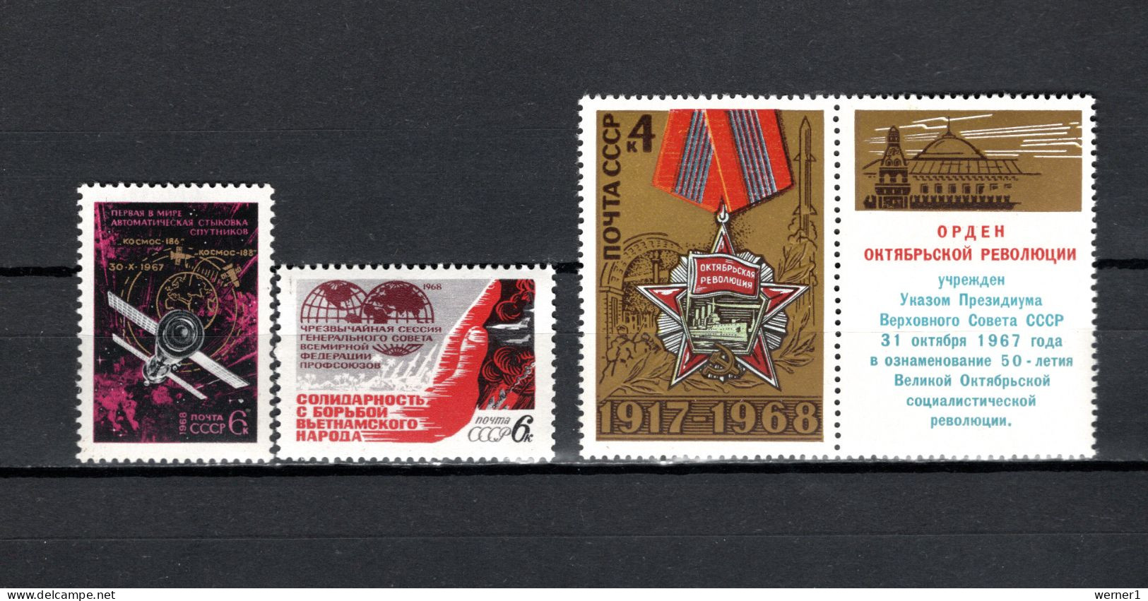 USSR Russia 1968 Space, Kosmos 186 And 188, Rockets, October Revolution 3 Stamps MNH - Russia & URSS