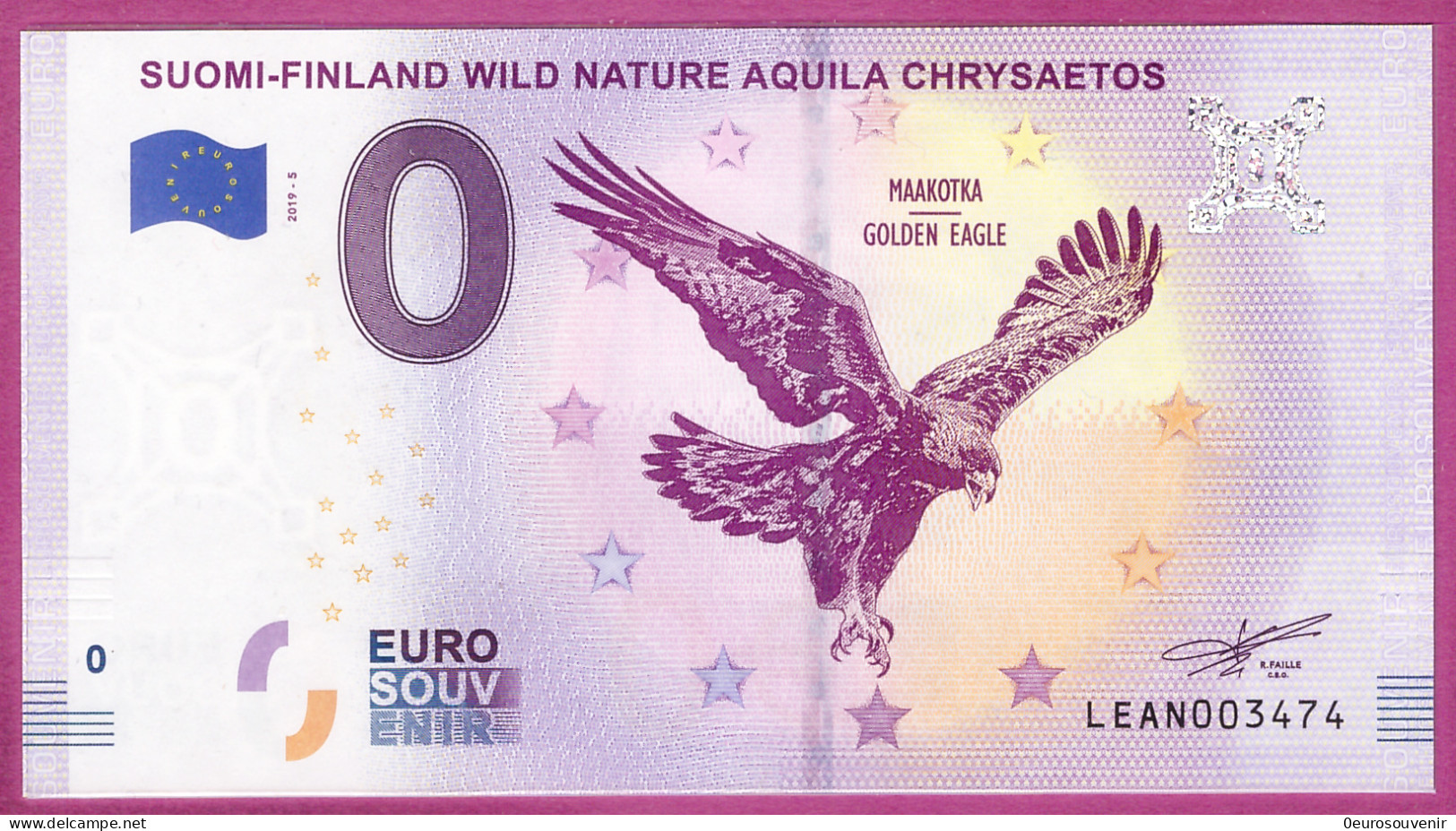 0-Euro LEAN 2019-5 SUOMI - FINLAND WILD NATURE AQUILA CHRYSAETOS - STEINADLER - Essais Privés / Non-officiels