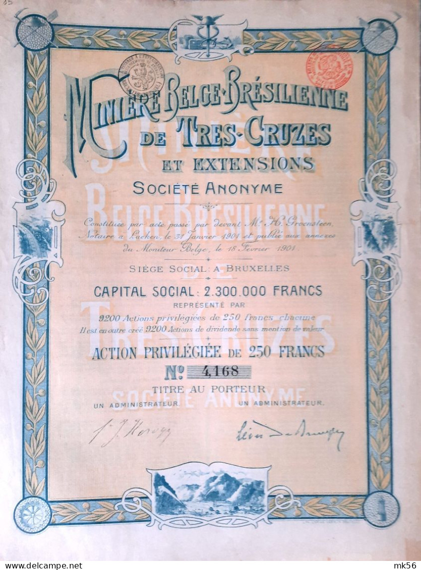 Miniére Belge-Brésilienne De Très Cruzes Et Extensions - Act.priviligée  (1901) - Bruxelles - Bergbau