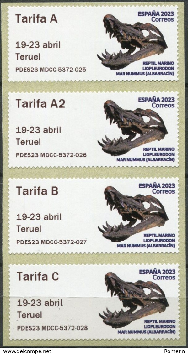 Espagne - 2023 - Juvenia 2023 Teruel - Reptil Marino. Liopleurodin Mar Nummus (Albaracin) - 5372 025 026 027 028 - Viñetas De Franqueo [ATM]