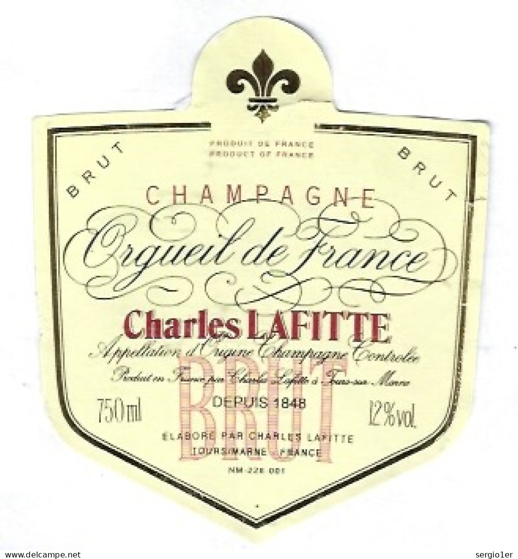 Etiquette Champagne Brut Orgueil De France Charles Lafitte  Tours Sur Marne Marne 51 - Champagne