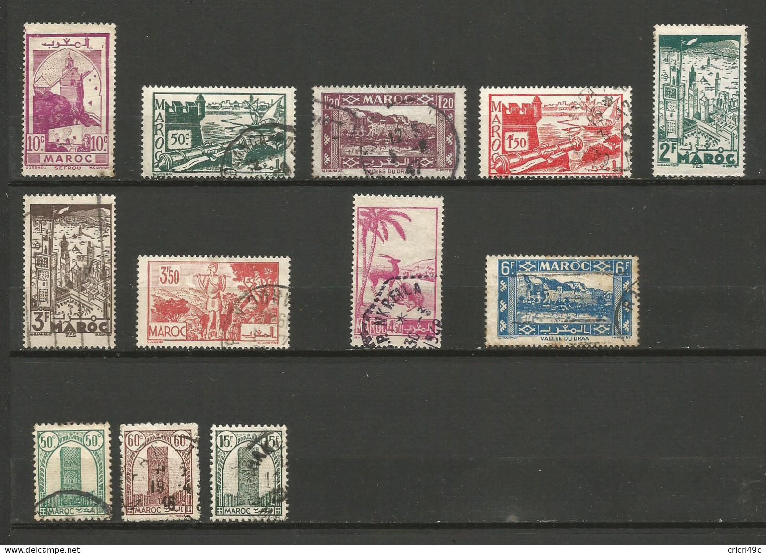 Maroc  1 Lot De 12 Timbres Oblitérés,  3 Timbres De 1943 -1944 Et 9 De 1945 à 1947 (A5) - Collections (sans Albums)