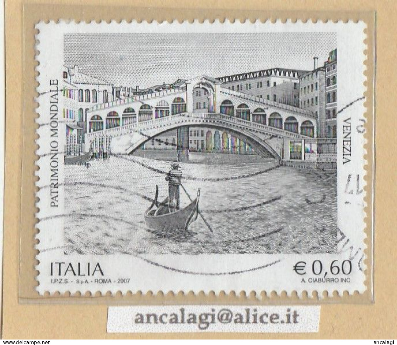 USATI ITALIA 2007 - Ref.1049 "PATRIMONIO MONDIALE, VENEZIA" 1 Val.- - 2001-10: Usati