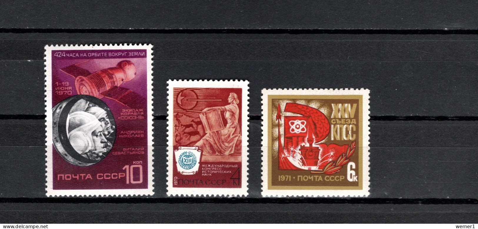 USSR Russia 1970/1971 Space, Soyuz 9, Science Congress, Communist Party, 3 Stamps MNH - Russia & URSS