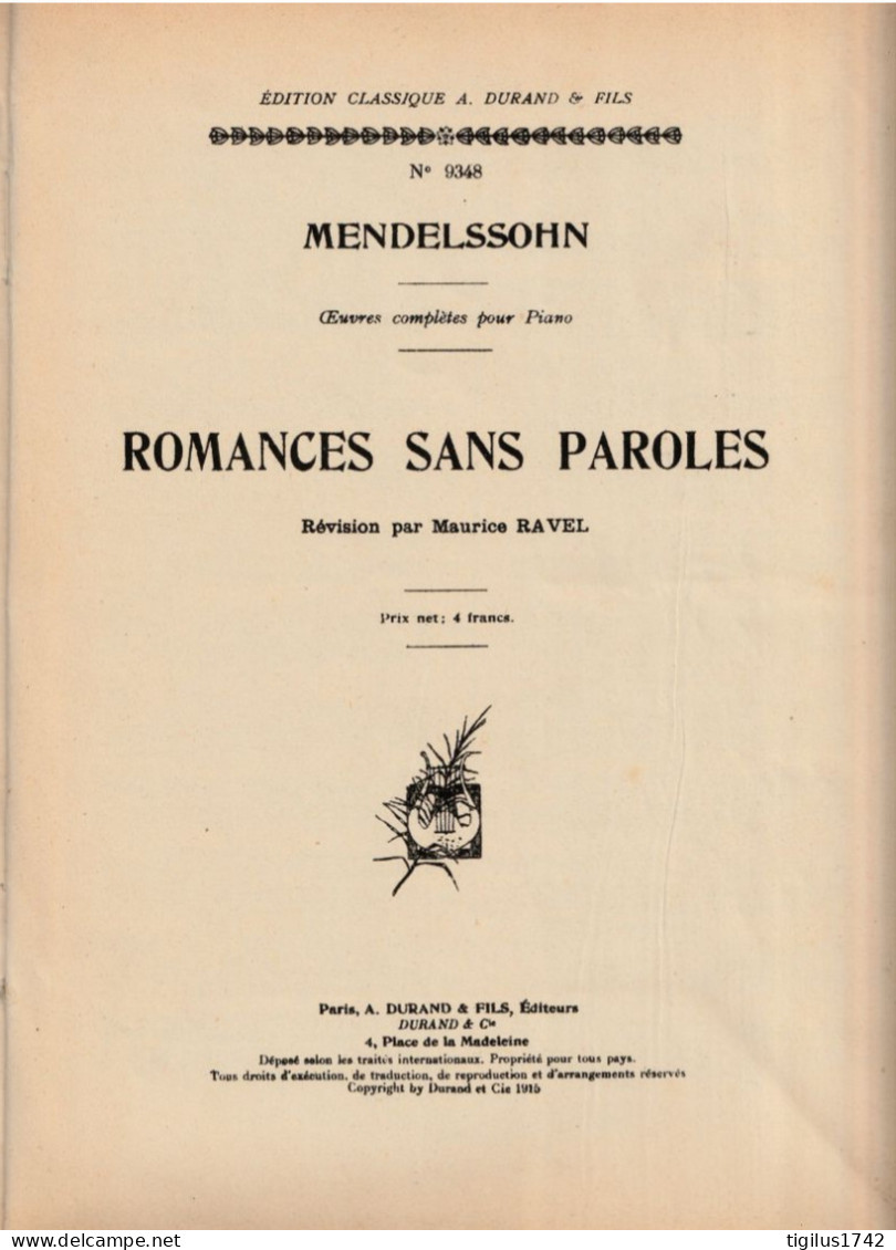 Mendelssohn. Romances Sans Paroles N°9348, 1915 - M-O