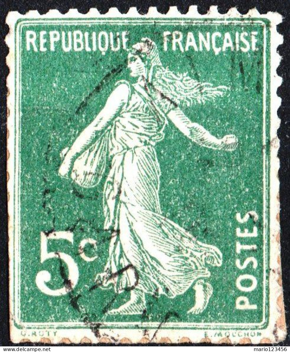 FRANCIA, FRANCE, TIPO “SEMEUSE”, 5 C., 1907, FRANCOBOLLI USATI Yt:FR 137, Mi:FR 116x, Scott:FR 159 - 1906-38 Semeuse Con Cameo