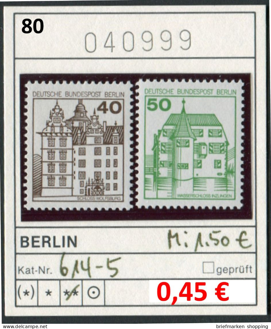 Berlin 1980 - Germany 1980 - Michel 614-615 - ** Mnh Neuf Postfris - - Neufs