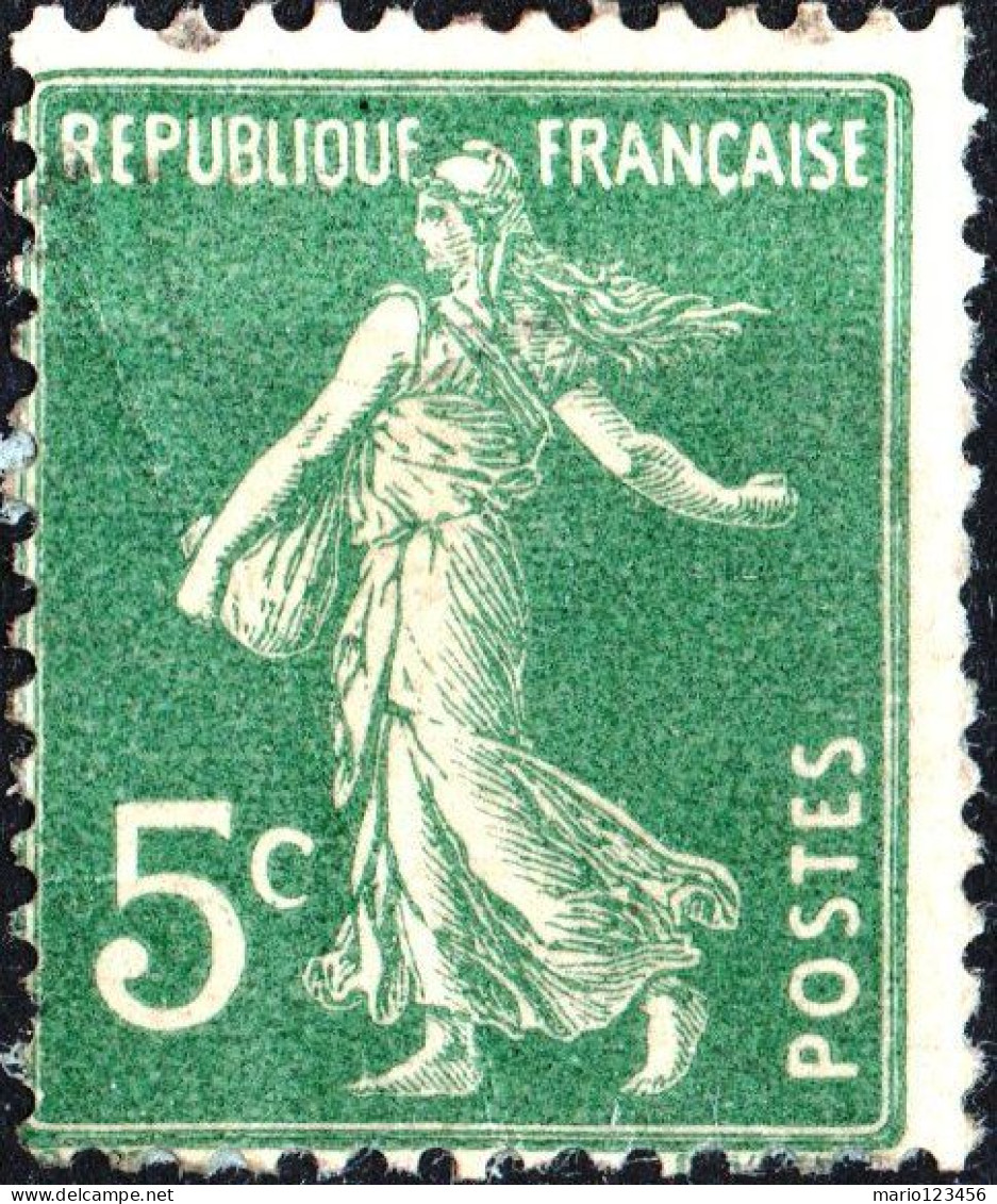 FRANCIA, FRANCE, TIPO “SEMEUSE”, 5 C., 1907, FRANCOBOLLI USATI Yt:FR 137, Mi:FR 116x, Scott:FR 159 - 1906-38 Säerin, Untergrund Glatt