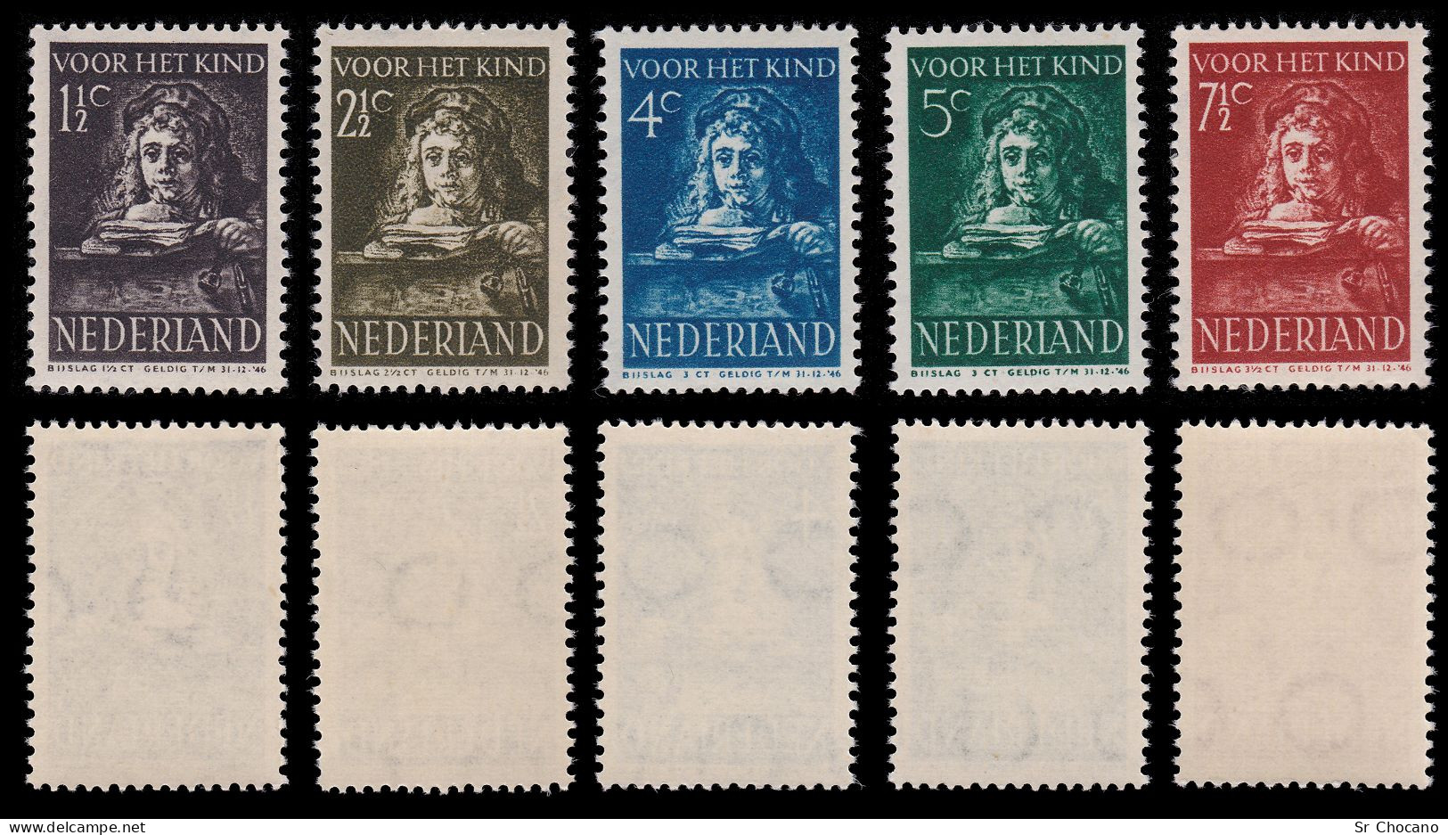 NETHERLAND.1941.SEMI-POSTAL.Rembrandt’s Titus.MNH.Scott B139-B143 - Neufs