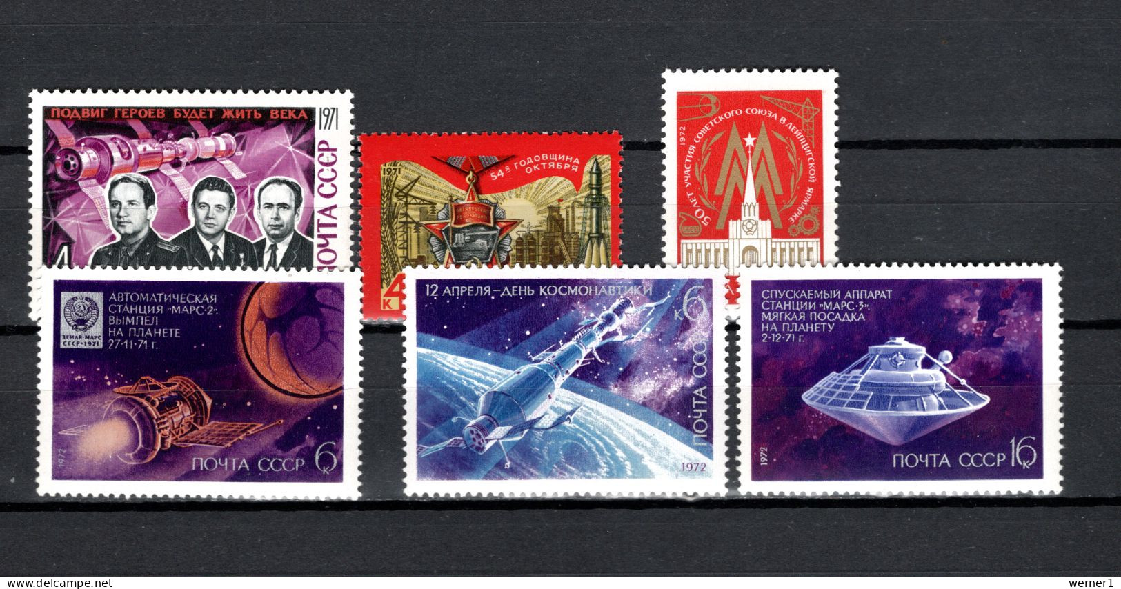 USSR Russia 1971/1972 Space, Soyuz 11, October Revolution, Cosmonautic Day, Leipzig Fair 6 Stamps MNH - Russie & URSS