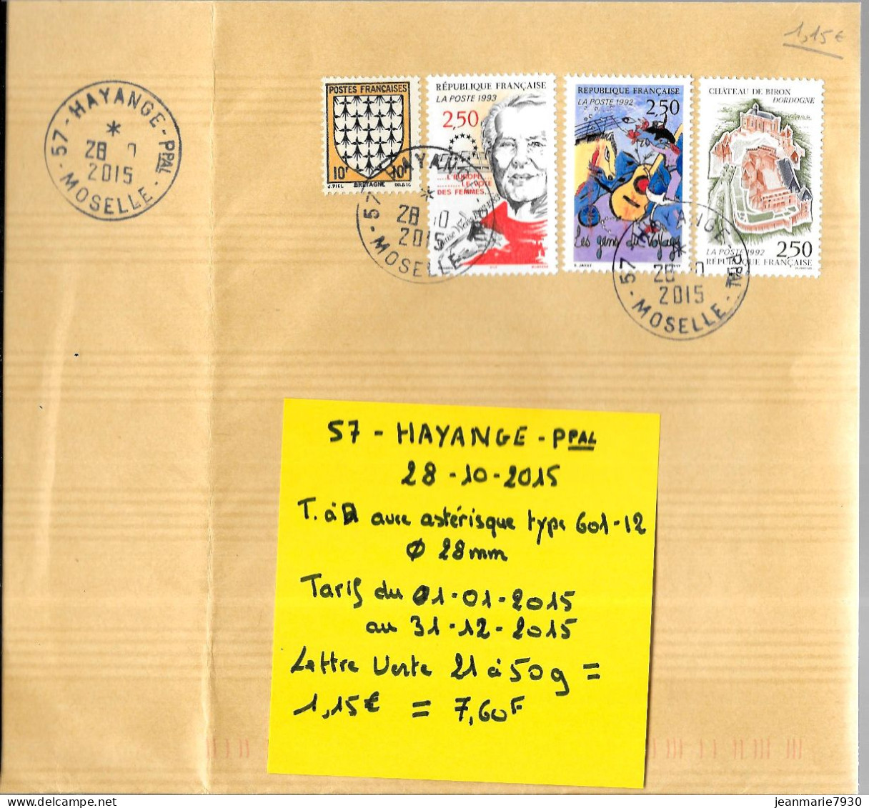 M115 - LETTRE DE HAYANGE DU 28/10/15 - Storia Postale