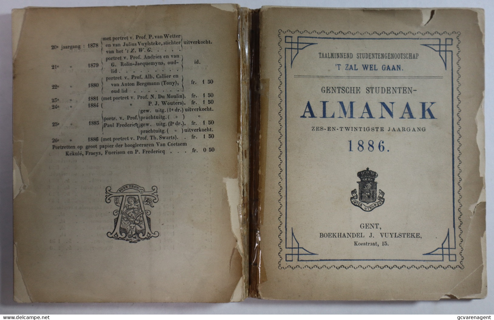 GENTSCHE STUDENTEN ALMANAK  1886  - MINDERE STAAT - 211 BLZ  -  16 X 12 CM  ZIE AFBEELDINGEN - Gent