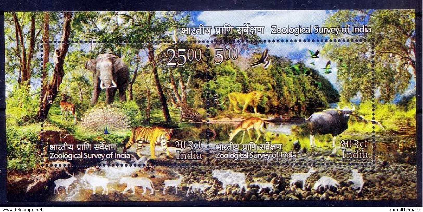 Tiger, Dear, Elephant, Peacock, Lion, Water Birds, Zoological Survey Of India 2015 MNH SS - Elephants