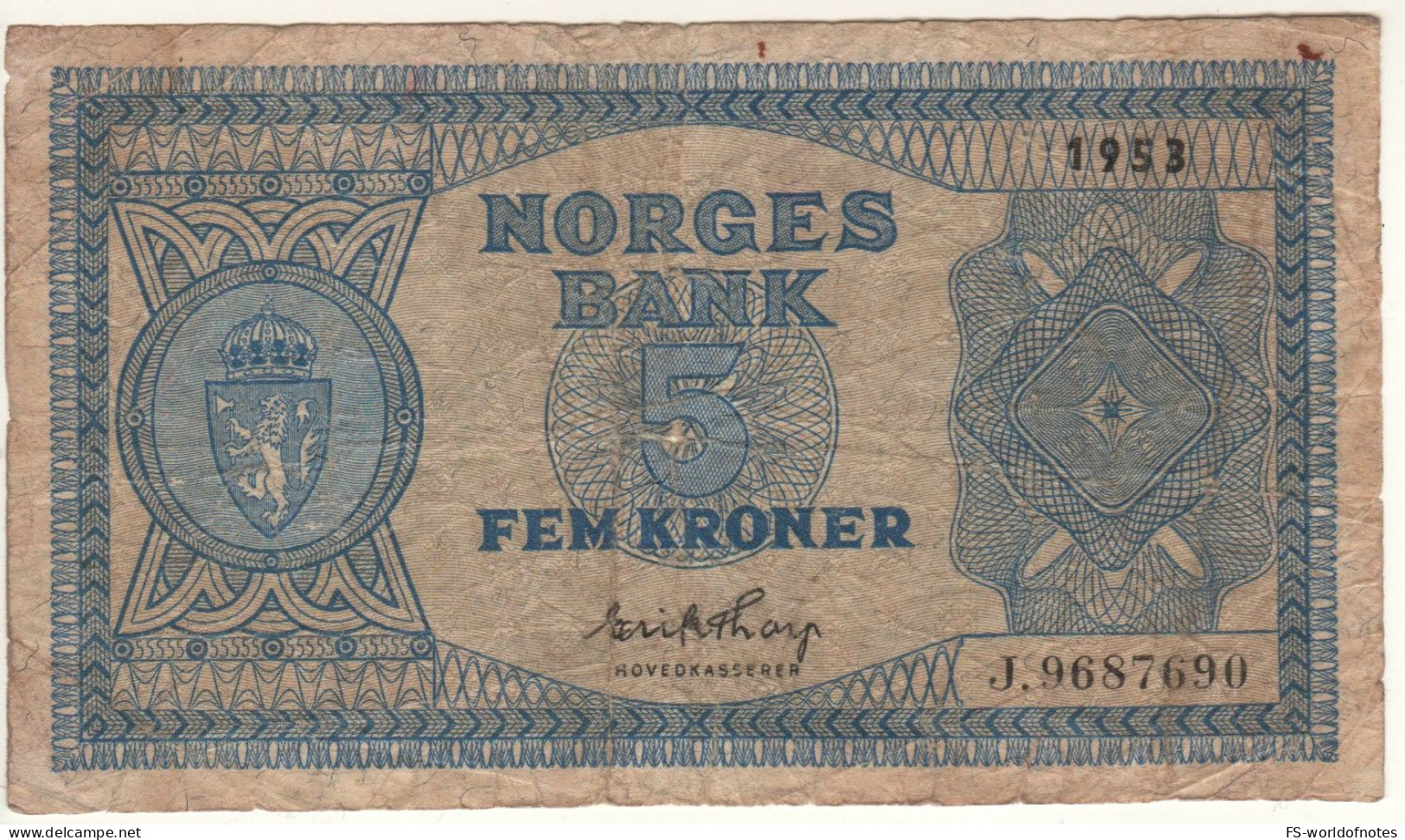 NORWAY  5 Kroner   P25d   Dated  1953 - Norway