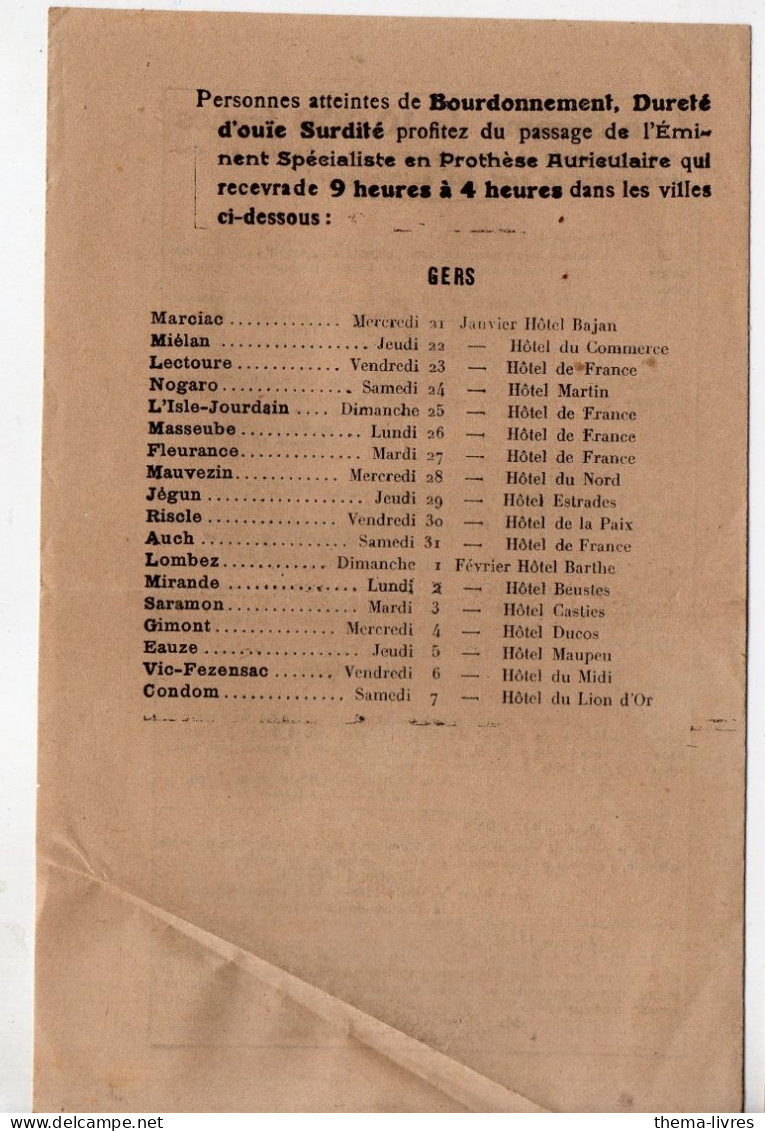 Paris; Publicité  Méthode HARRYS  La SURDITE VAINCUE (dates De La ,toiurnée Du  Dr Dans Le Gers)  (PPP47197) - Publicités