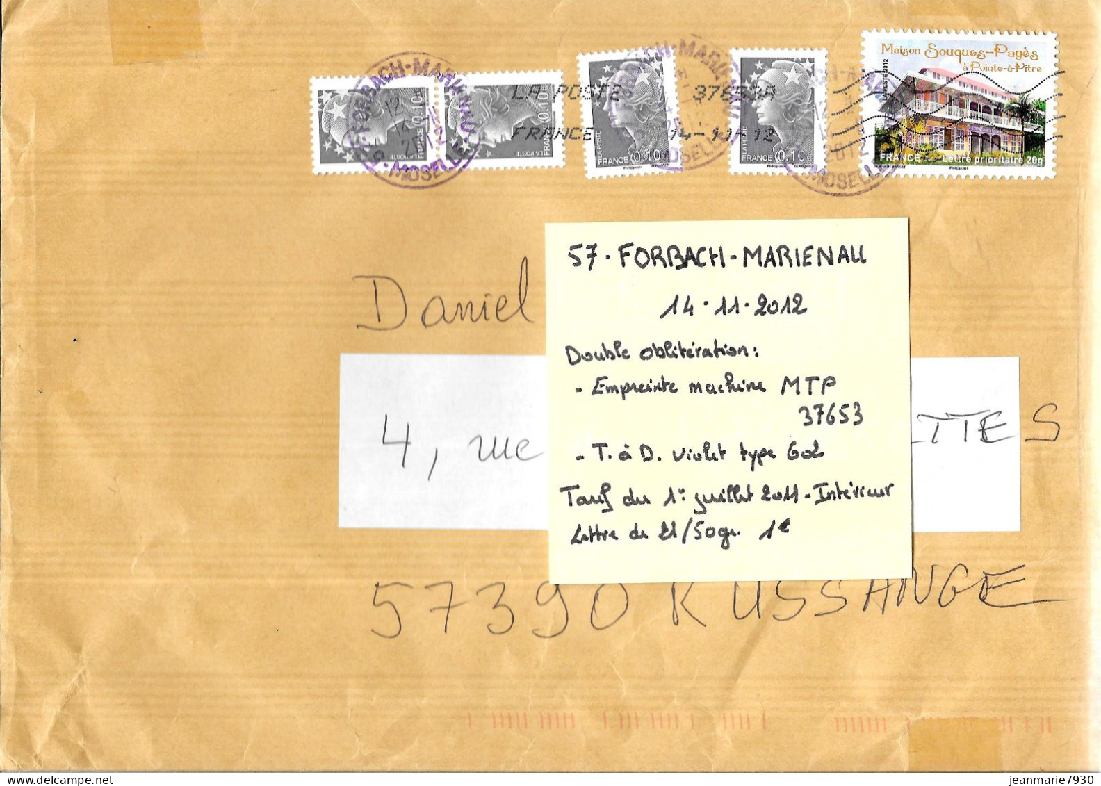 M114 - LETTRE DE FORBACH MARIENAU DU 14/11/12 - Storia Postale