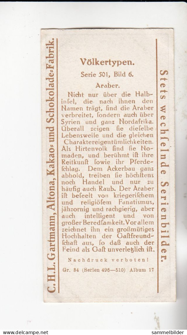 Gartmann Völkertypen Araber   Serie 501 #6 Von 1917 - Sonstige & Ohne Zuordnung