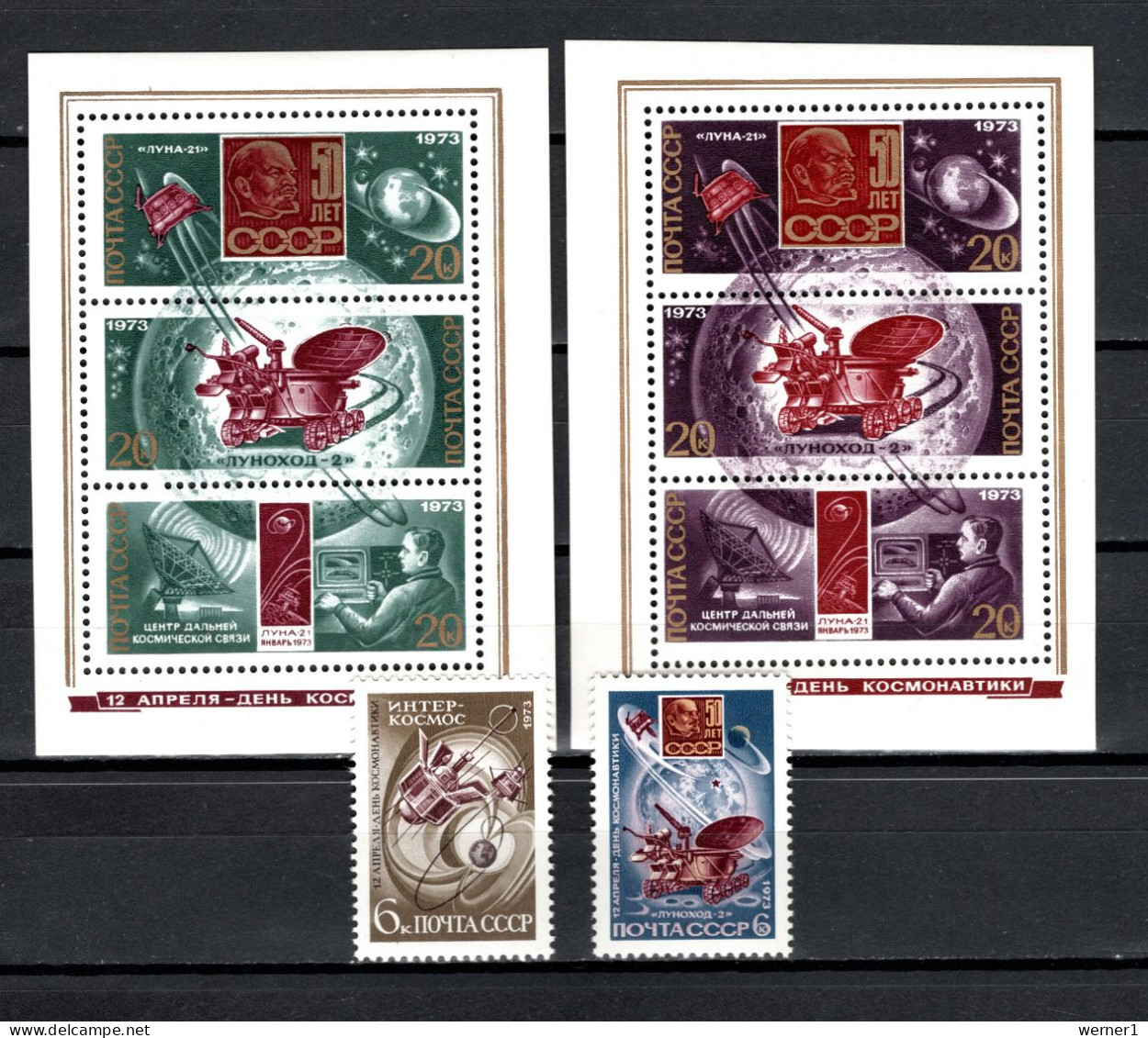USSR Russia 1973 Space, Cosmonautic Day Set Of 2 + 2 S/s MNH - Rusland En USSR