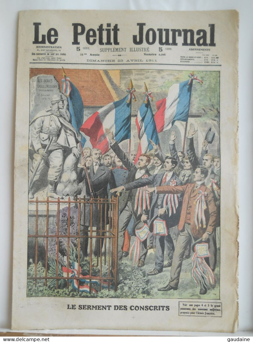LE PETIT JOURNAL N°1066 – 23 AVRIL 1911 – LE SERMENT DES CONSCRITS - UNIFORME ARMEE FRANCAISE - Le Petit Journal
