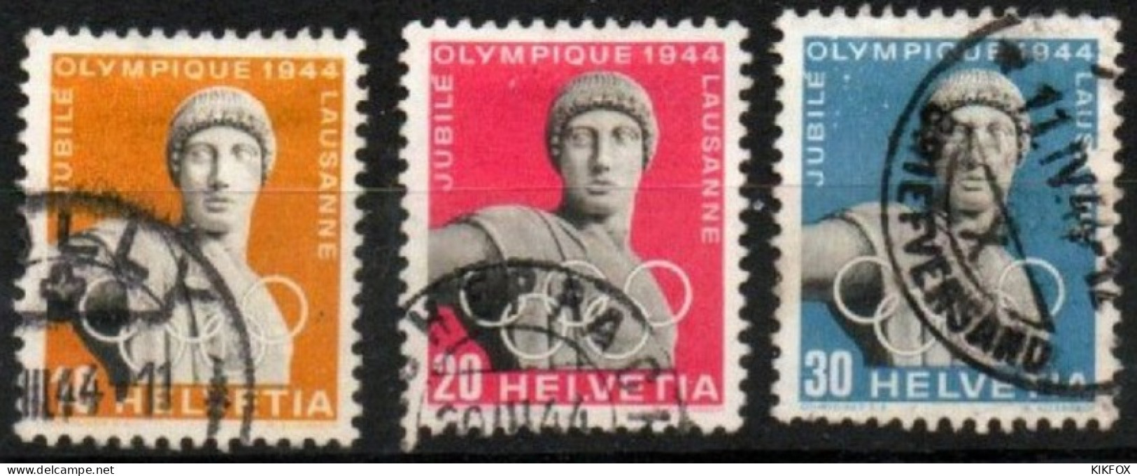 SUISSE ,SCHWEIZ,1944, MI  428 - 430,  YV  392 - 394, 50 JAHRE INTERNATIONALES OLYMPISCHES KOMITEE, GESTEMPELT, OBLITERE - Gebraucht