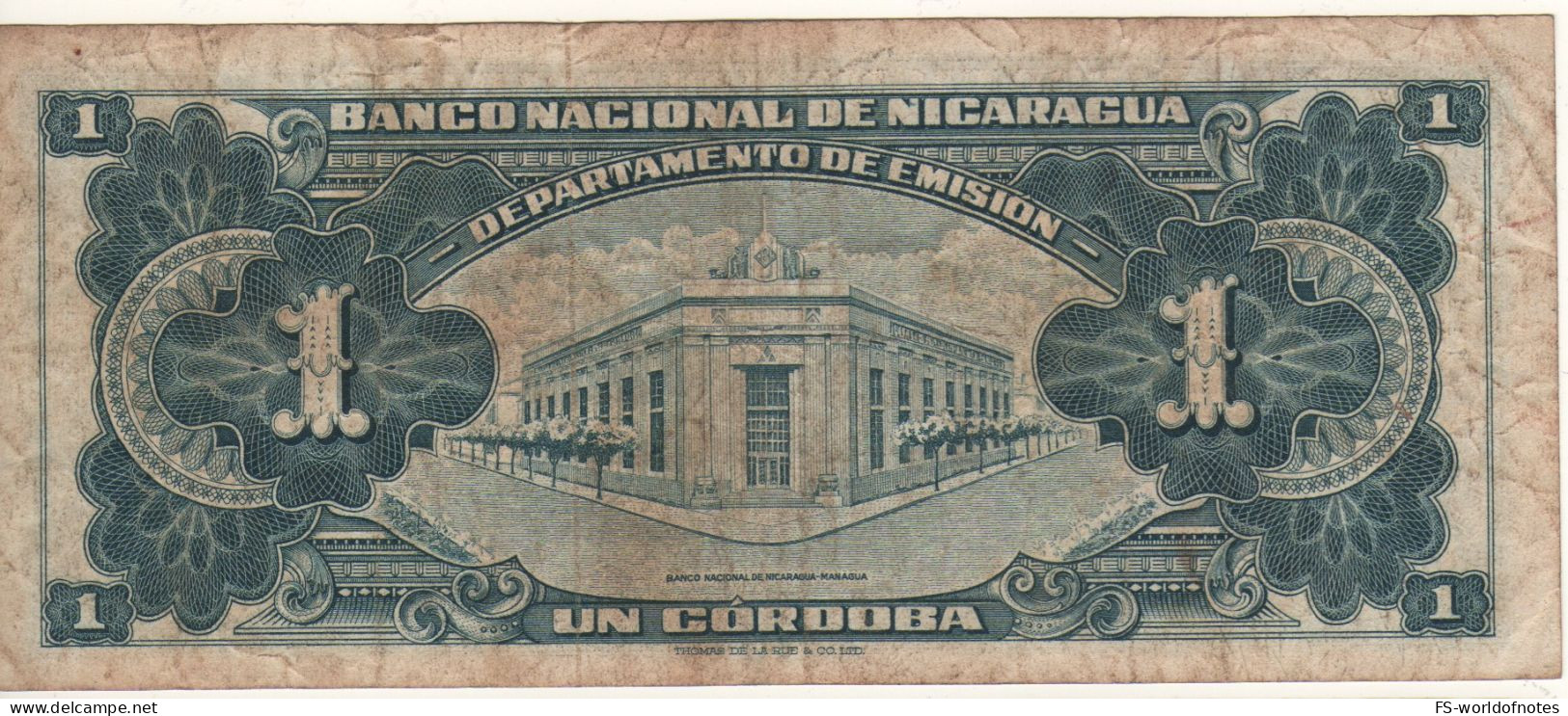 NICARAGUA.  1 Cordoba  P99c   Serie 1959   (  Indian Girl + Banco Central Building At Back ) - Nicaragua